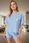 Rahat Yazlık Pijama Takımı Kısa Kollu Tişört ve Şort Pamuklu Örme Kumaş Özenle Seçilmiş