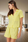 Rahat Pijama Takımı Pamuk Polyester Şortlu Yazlık Düğmeli Premium Kalite Yüksek