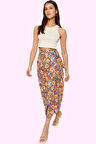 Kadın Çiçek Desenli Dokuma Midi Etek Sarong Stil Viskoz Nefes Alan Yazlık Günlük Kombinler