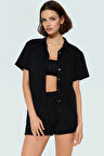 Kısa Kollu Oversize Keten Karışımlı Şort Takım Plaj ve Günlük Kullanım İçin