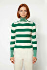 Kadın Balıkçı Yaka Triko Kazak Uzun Kollu Regular Kalıp Çizgili Basic Kış Kombinleri İçin İdeal