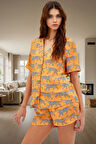 Rahat ve Şık Viskoz Pijama Takımı Animal Desenli Kısa Kollu Yazlık Modern Stil