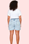 Kadın Pamuklu Denim Şort Beli Lastikli Geniş Paça Yazlık Günlük Kullanım Dayanıklı Malzeme