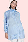 Kadın Çizgili Saten Dokuma Gömlek Uzun Kollu Şık ve Rahat Günlük Yaz Aylarının Vazgeçilmezi