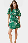 A Kesim Kısa Kollu Mini Elbise Tropikal Desenli Viskoz Kumaş Mükemmel Uyum Uzun Ömürlü