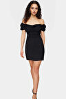 A Line Mini Elbise Krep Kumaş Balon Kollu Rahat Kalıp Şık Görünüm Kaliteli İşçilik