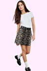 Kadın Yüksek Bel Gabardin Mini Etek Leopar Baskılı Rahat Günlük Stil Yaz Aylarının Vazgeçilmezi