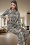 Rahat ve Şık Pamuklu Pijama Takımı Leopar Desenli Geniş Paça Regular Fit Seçkin Malzeme