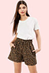 Kadın Kısa Boy Çok Leopar Desenli Geniş Paça Şort Günlük Kombinler İçin Rahat Kesim Hafta Sonu