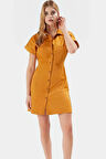 Kısa Kollu Gömlek Elbise Viskoz Pamuk Saten Dokuma Rahat Günlük Stil Profesyonel Görünüm