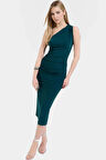 Bodycon Midi Elbise Kolsuz Tek Omuz Örme Kumaş Günlük Şık Dayanıklı Malzeme