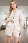 Viskoz Pijama Takımı Bağlamalı Üst Şort Yazlık Rahat Premium Kalite Dayanıklı Malzeme