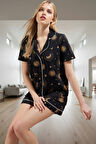 Rahat Pamuklu Pijama Takımı Galaksi Desenli Şortlu Set Modern Stil Dayanıklı Malzeme