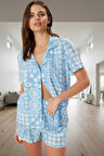 Etnik Desenli Viskon Pijama Takımı Şortlu Yumuşak Nefes Alan Rahat Mükemmel Uyum