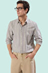 Erkek Pamuk Keten Görünümlü Çizgili Gömlek Şık ve Rahat Günlük Stil Yaz Aylarının Vazgeçilmezi