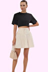 Kadın Gabardin Dokuma Kloş Mini Etek Yüksek Bel Rahat Günlük Hafta Sonu Yaz Aylarının Vazgeçilmezi