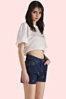 Kadın Yüksek Bel Boru Paça Denim Şort Pamuk Yaz Aylarının Vazgeçilmezi Rahat Günlük Kullanım
