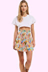 Kadın Çok Meyve Desenli Mini Etek Pamuk Yazlık Casual Günlük Kullanım Yaz Aylarının Vazgeçilmezi