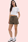 Kadın Mini Şort Pamuk Gabardin Kumaş Rahat Yüksek Bel Straight Günlük Yaz Aylarının Vazgeçilmezi