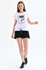 Taşlı ve Baskılı Siyah Şortlu Beyaz Kadın Eşofman