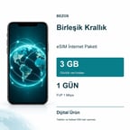 Birleşik Krallık eSIM İnternet Paketi Günlük 3 GB 1 Gün - FUP 1 Mbps