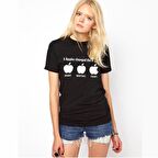Apples Changed Baskılı Dar Kesim Kadın Siyah t-shirt