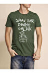 Tshirthane Sınav var  O Yaka Yeşil Komik Baskılı Erkek Dar Kesim Slim Fit t-shirt