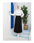Boydan Düğmeli Gabardin Etek Siyah-155