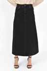YÜKSEK BEL A KESİM DENİM ETEK Siyah