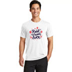 Unisex Bisiklet Yaka Baskılı Oversize T-Shirt - Beyaz