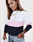 Kadın İki İplik Kumaş Bisiklet Yaka Parçalı Bluz