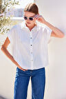 20262 Kısa Kol Çizgili Gömlek - Beyaz
