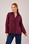 Düğmeli Ve Çizgi Detaylı Bordo Gömlek