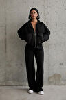 Siyah Cepli Triko Ceket Ve Pantolon Takım