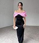 Pembe Önü Fiyonklu Elbise