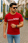 Erkek Kısa Kollu Nasa Baskı Basic Erkek T-shirt