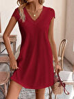Kadın Kısa Kollu V Yakalı Viskon Elbise