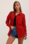 20153 Tek Cepli Oversize Gömlek - Kırmızı