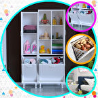 Modilayn Alaçatı İnci 92x165 cm 3 Kapaklı Kirli Çamaşır Dolabı Sepetli Banyo Dolabı