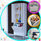 Modilayn İki Kapaklı Sepetli Kirli Çamaşır Dolabı Raflı Banyo Dolabı Çok Amaçlı Dolap