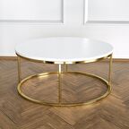 Potrica Yuvarlak Orta Sehpa - Pirinç Ayak Beyaz Lake