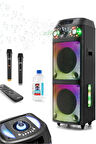 Büyük Boy Bluetooth Hoparlör Speaker 12"x2 100W WOOFER 2 Mikrofon Hoparlör 9000mAh Baloncuklu Ledli