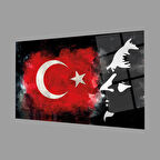 Atatürk Bayrak Atatürk Silüetli Gölgeli Siyah Fonlu Cam Tablo 4mm Dayanıklı Temperli Cam Atatürk Flag Atatürk Silhouette Shadowless Black Background Glass Wall Art