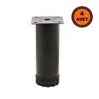 4 Adet Mobilya Ayağı Metal 12 cm Ayarlı 42 mm Mat Siyah Ayak 
