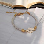 14 Ayar Altın Plakalı Beyaz Deri Göz Alıcı Ebru Bilekliği