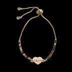 Zarif Kalp Figürlü ve Renkli Taşlı 14 Ayar Altın Plakalı Ebru Bilekliği