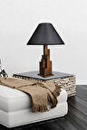 KULE CEVİZ AHŞAP MASA LAMBASI PRAMİT HASIR SİYAH ABAJURLU