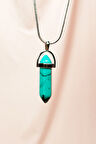 Turkuaz Taşı Zincirli El Yapımı Tasarımlı Kolye Uç: 3,5 cm Zincir: 20 cm Kutulu