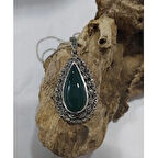 Damla Modeli Yeşil Taşlı Gümüş Kadın Kolye