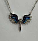 Melek Kanatlı Mavi Taşlı Gümüş Şans Kolyesi